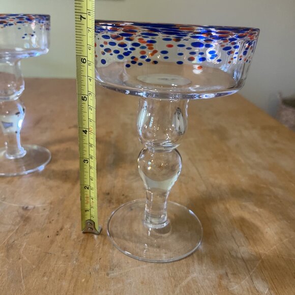 Aaron Sanchez Margarita Glass 10oz. Set Of 2 Red And Blue Confetti Blown Glass - Picture 2 of 6